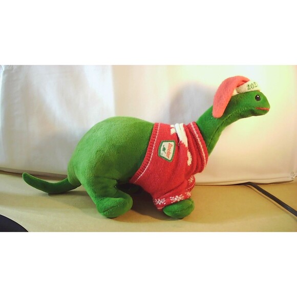 Rare Sinclair Oil Plush 2021 Christmas Brontosaurus Wearing X-mas Sweater 14" - Picture 1 of 5